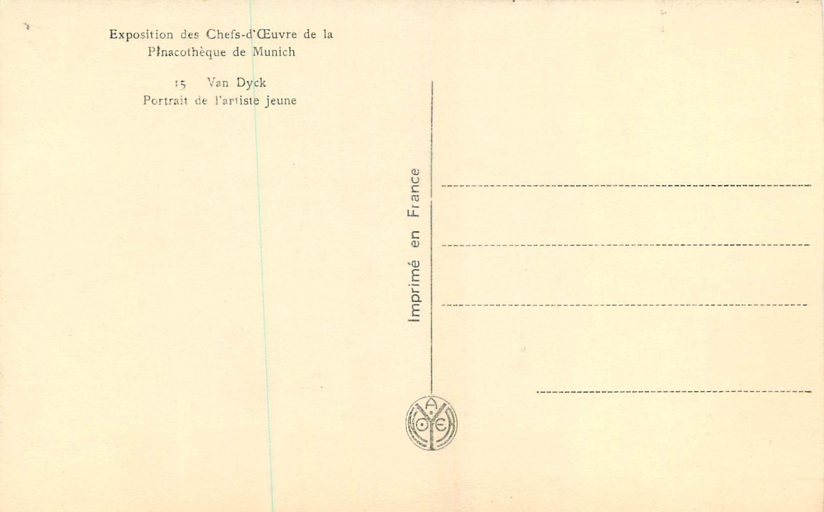 CPA Exposition des Chefs d Ceuvre de la Pinatotheque de Munich  — Verso