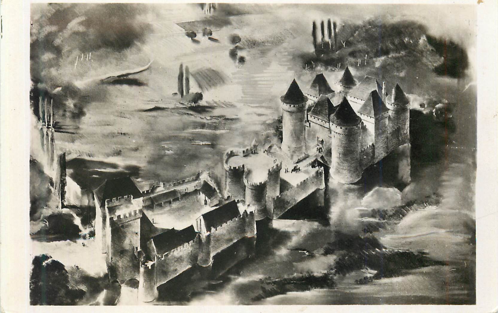 Perroy (Nièvre) — Le Château de la Motte-Josserand au XVe siècle — Reconstitution par G. C. Bourgeois (Salon des Artistes français 1935)
