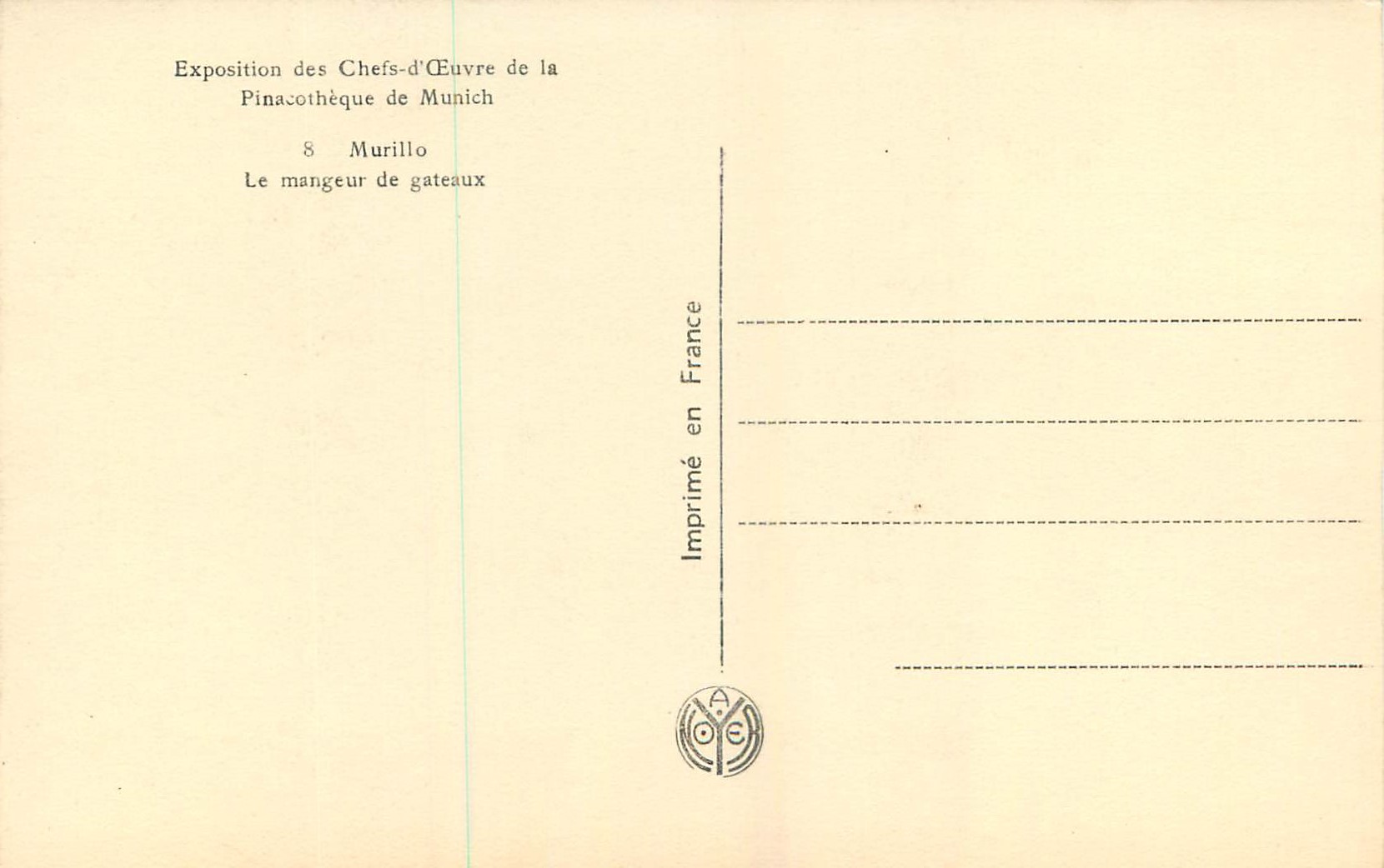 CPA Exposition des Chefs d Ceuvre dela Pinatotheque de Munich Murillo  — Verso