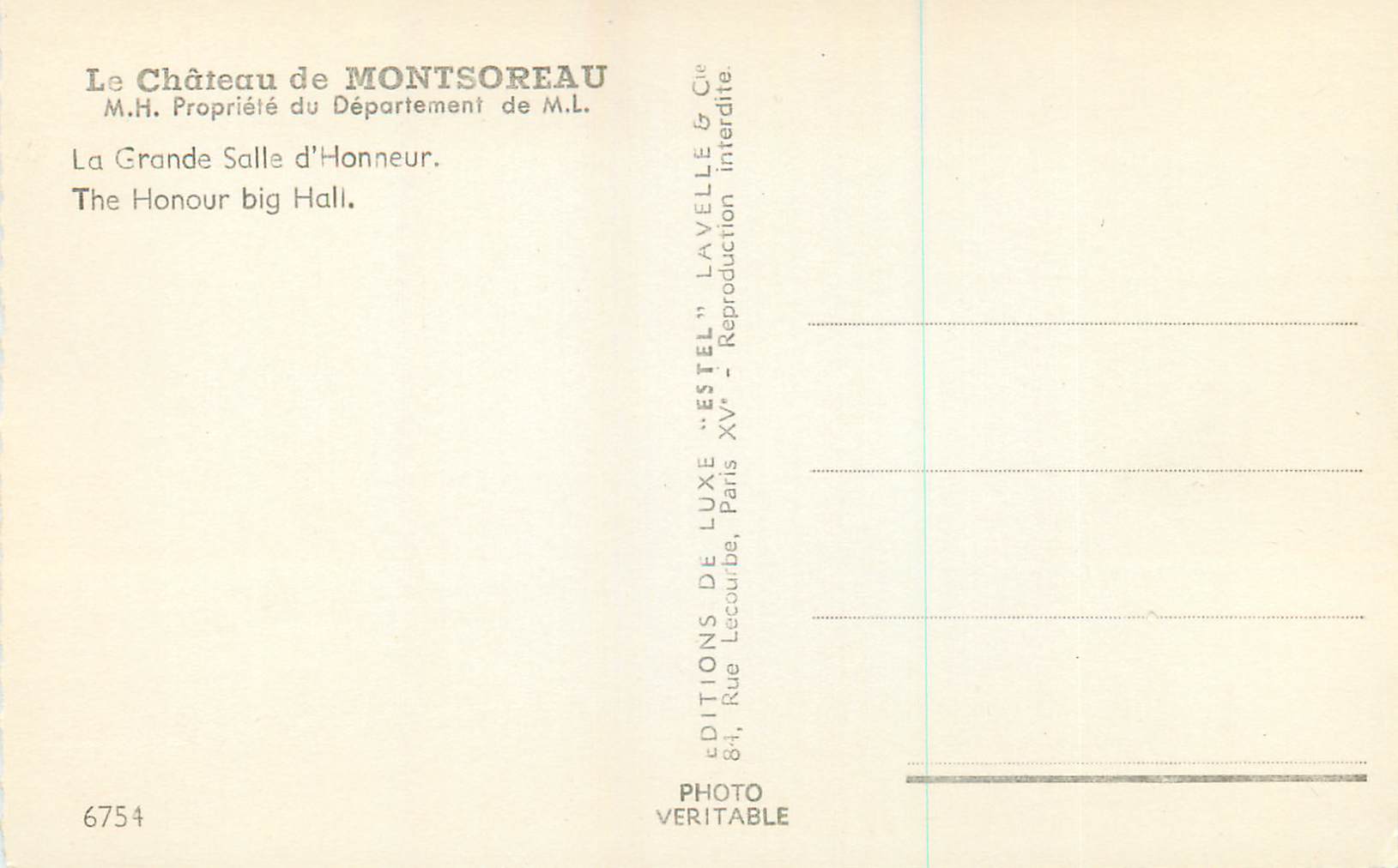 CPM Le Chateau de Montsoreau La Grande Salle d Honneur  — Rückseite