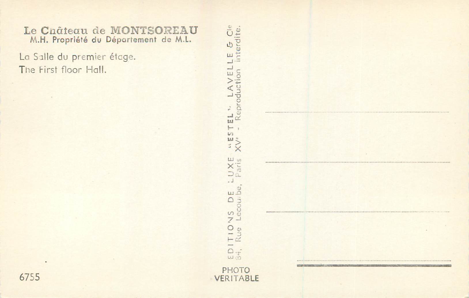 CPM Le Chateau de Montsoreau La Salle du premier etage  — Rückseite