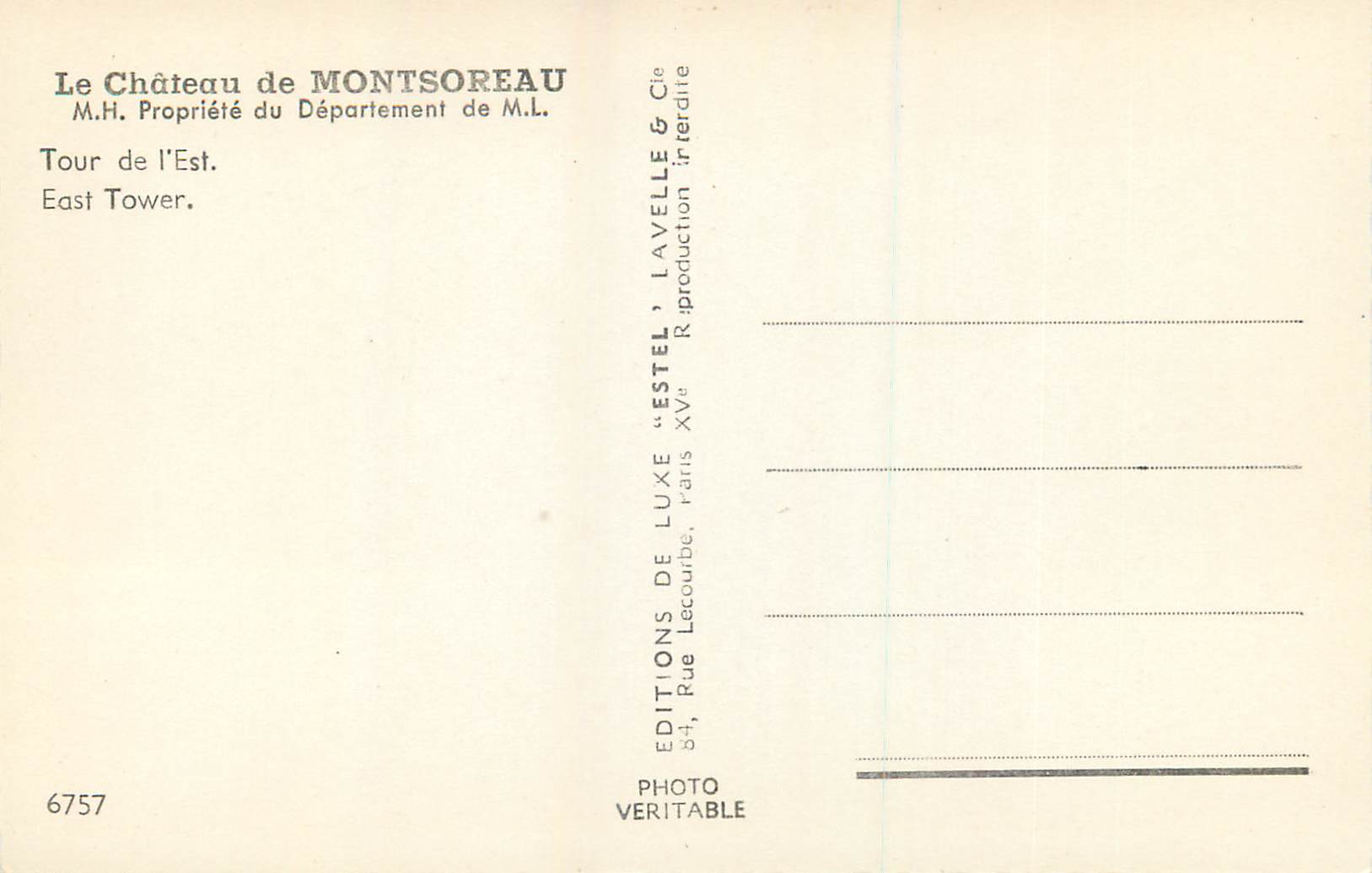 CPM Le Chateau de Montsoreau Tour de l Est  — Rückseite