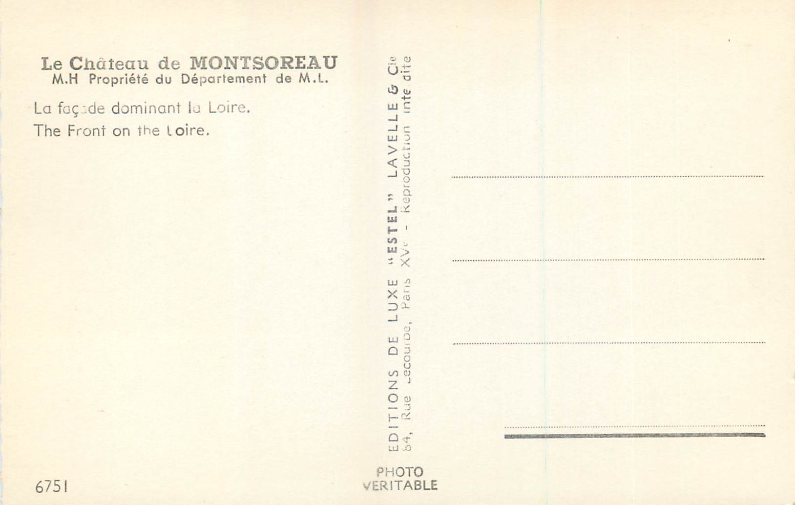 CPM Le Chateau de Montsoreau Le facade dominant le Loire  — Rückseite