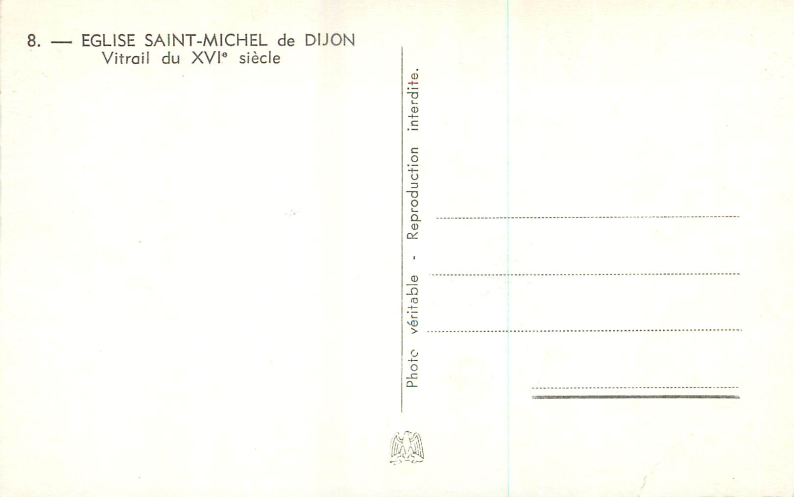 CPM Eglise Saint Michel de Dijon Vitrail du XVI siecle  — Rückseite