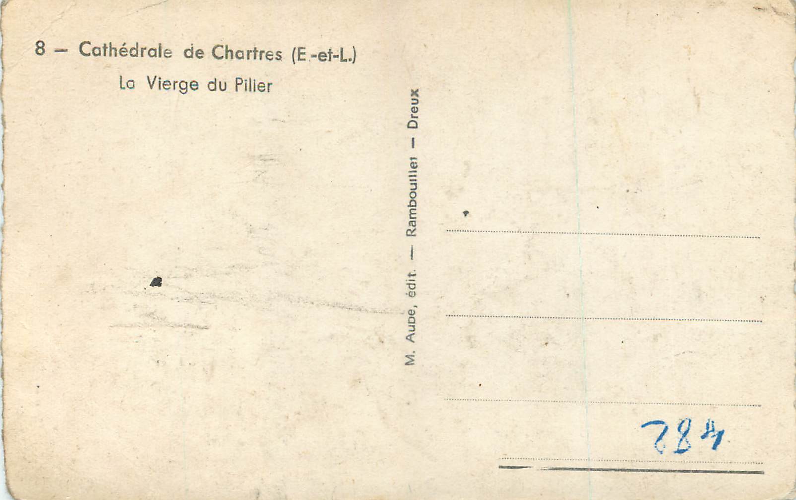 CPM Cathedrale de Chartres E et L La Vierge du Pilier  — Verso