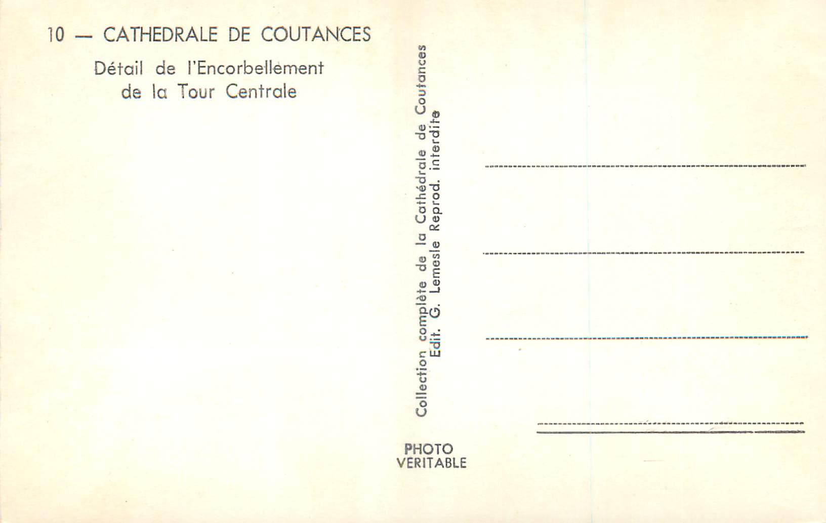 CPM Cathedrale de Coutances Detail de l Encorbellement de la Tour Centrale  — Rückseite
