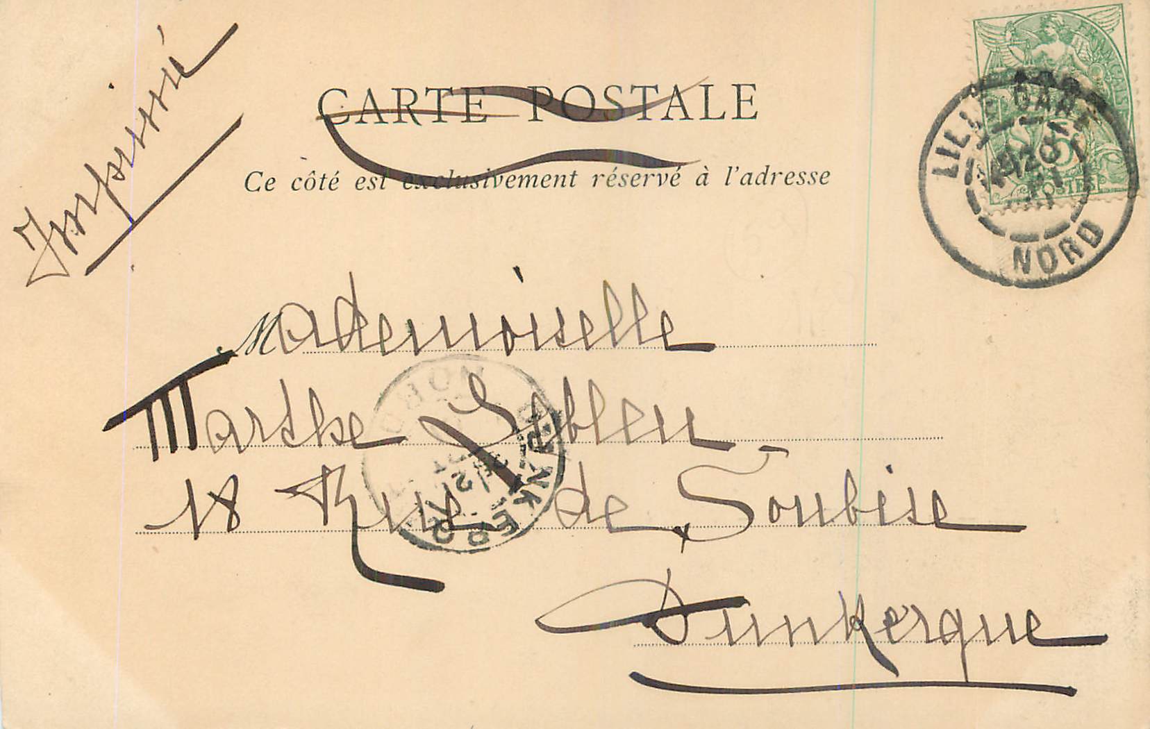 CPA Lille La Porte de Tournai (carte 1900) — Verso