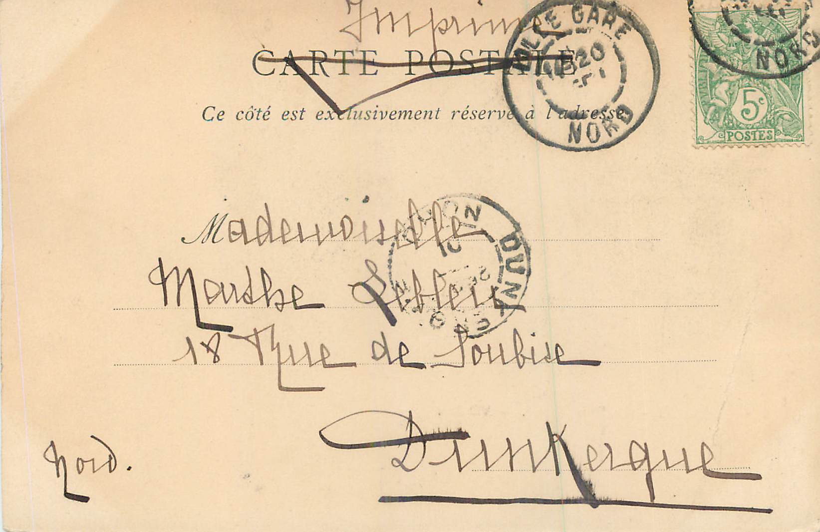 CPA Lille La Place Richebe (carte 1900) — Verso