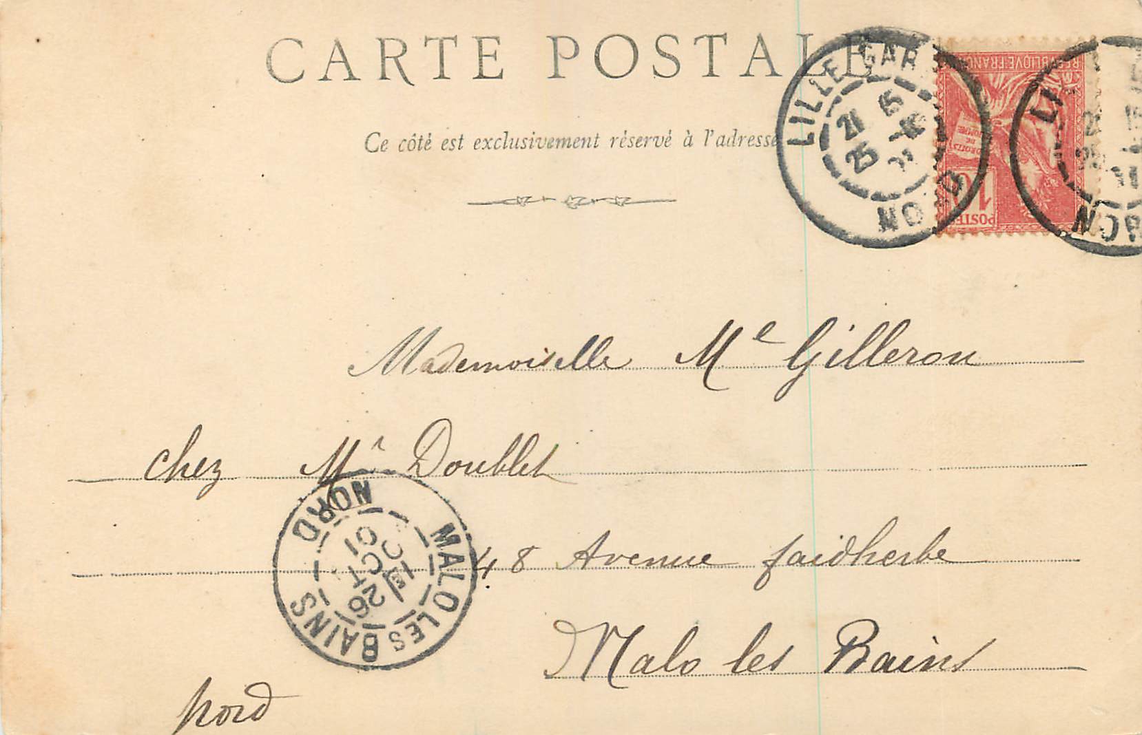 CPA Lille Institut Orthopedique (carte 1900) — Verso