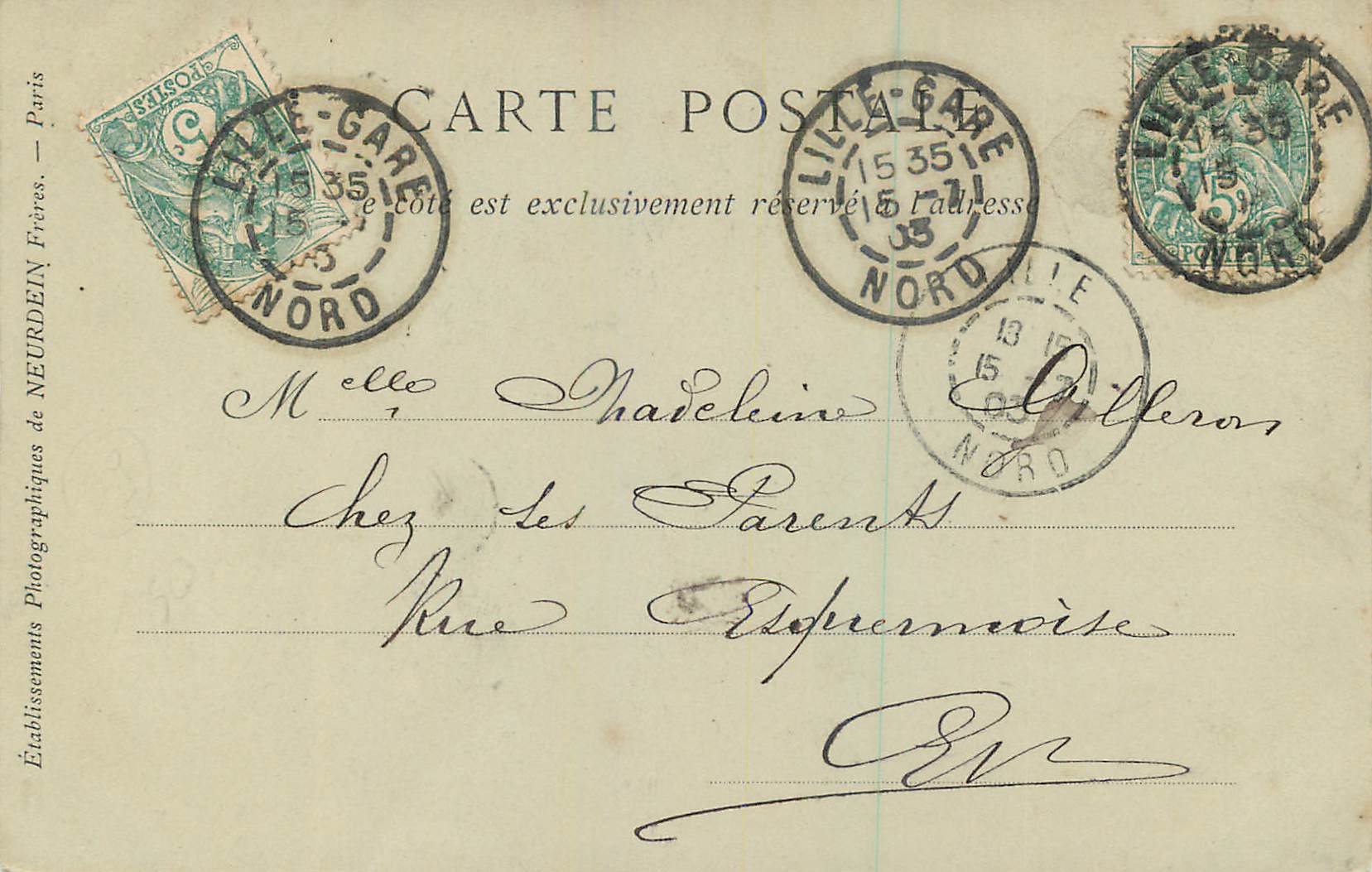 CPA Lille Statue du General Faidherbe (carte 1900) — Verso