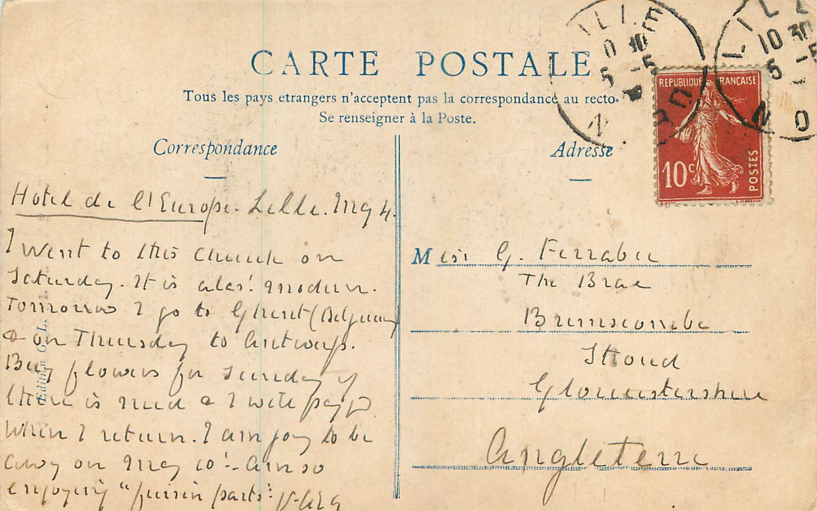 CPA Lille L Eglise du Sacre Coeur  — Rückseite