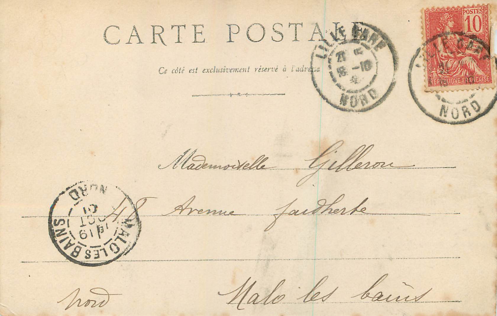 CPA Lille Monument de Testelin  — Verso