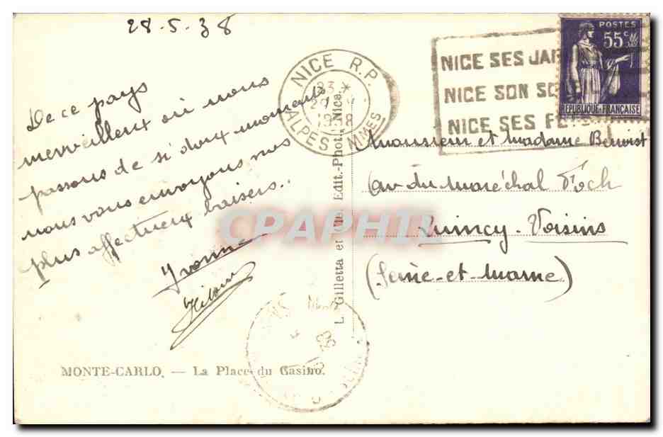 Place du Casino — Monte-Carlo — éditeur L. Gilletta et fils — Rückseite