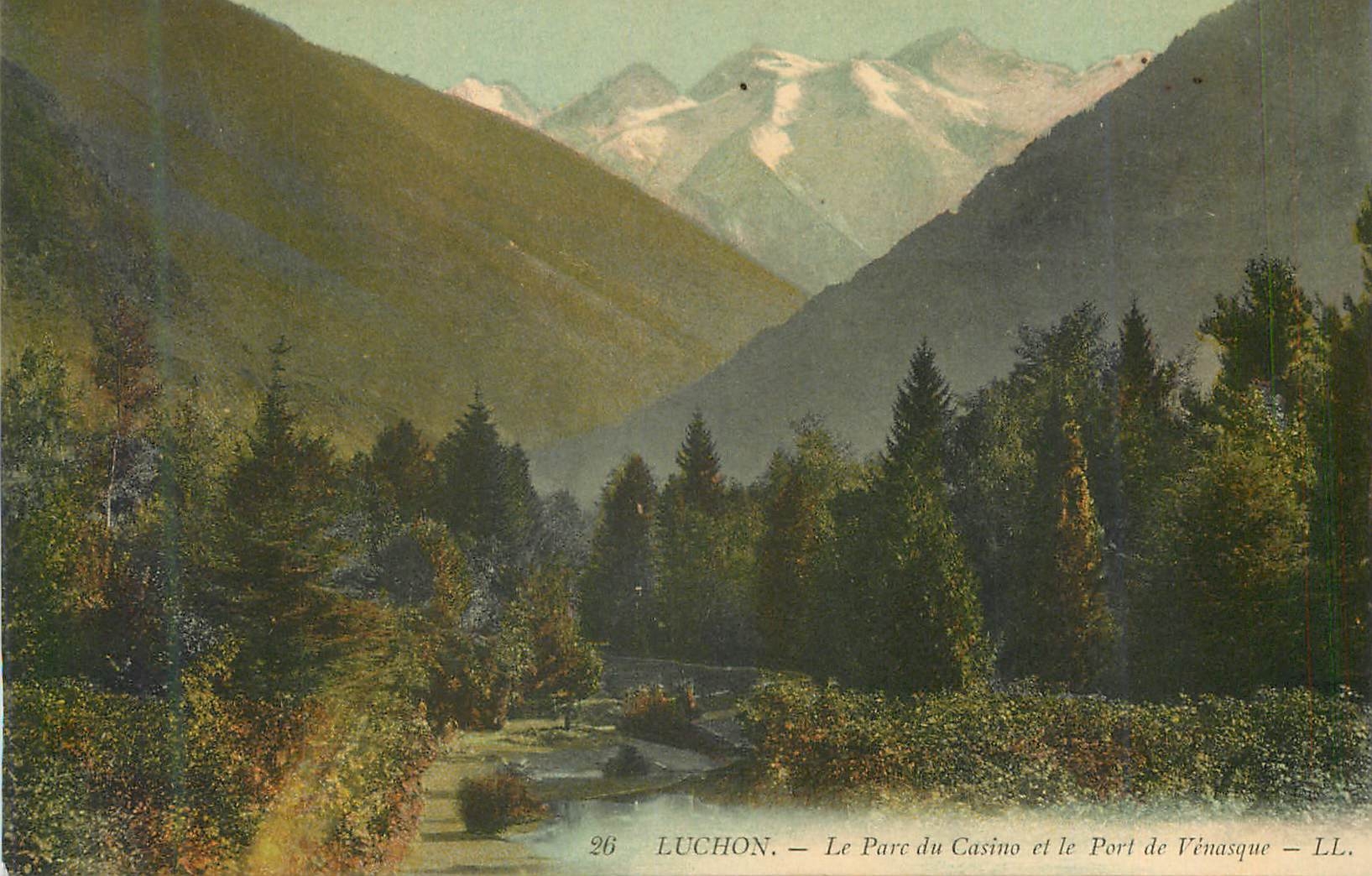 CPA Luchon Le Parc du Casino et le Port de Vensque
