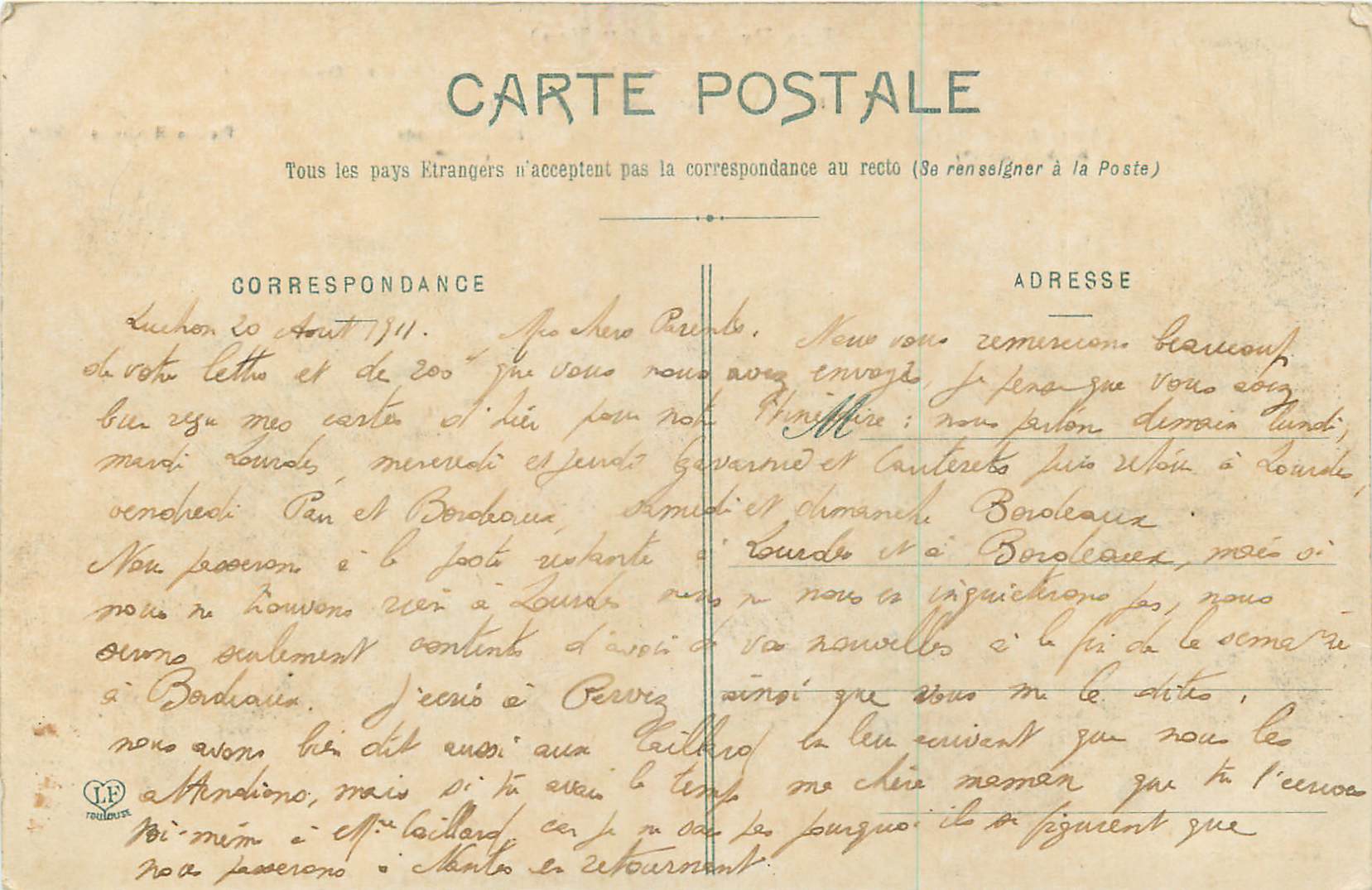 CPA Les Monts Maudits (Partie Orientale) Les Pyrenees Vue Prise de Sauvegaroe — Rückseite