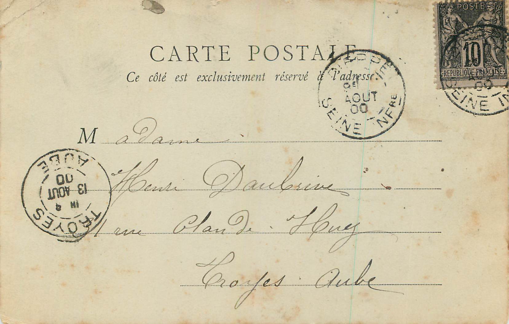 CPA Dieppe Falaise du Pollet (carte 1900) — Verso
