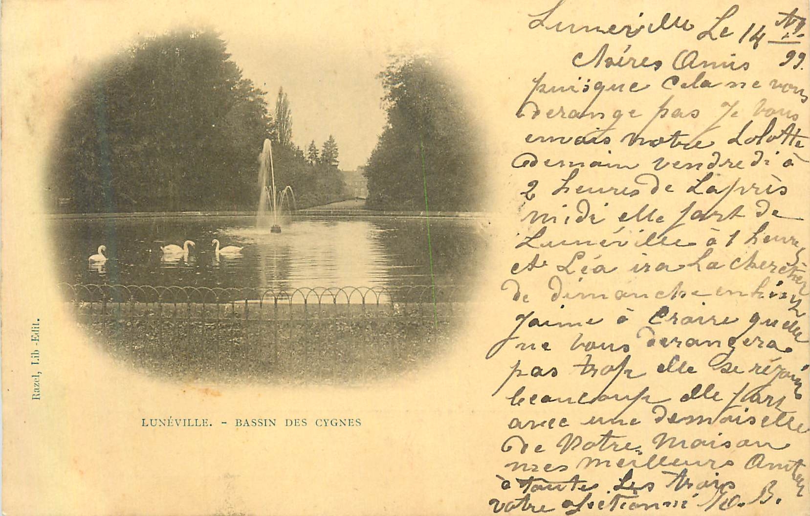 CPA Luneville Bassin des Cygnes (carte 1900)