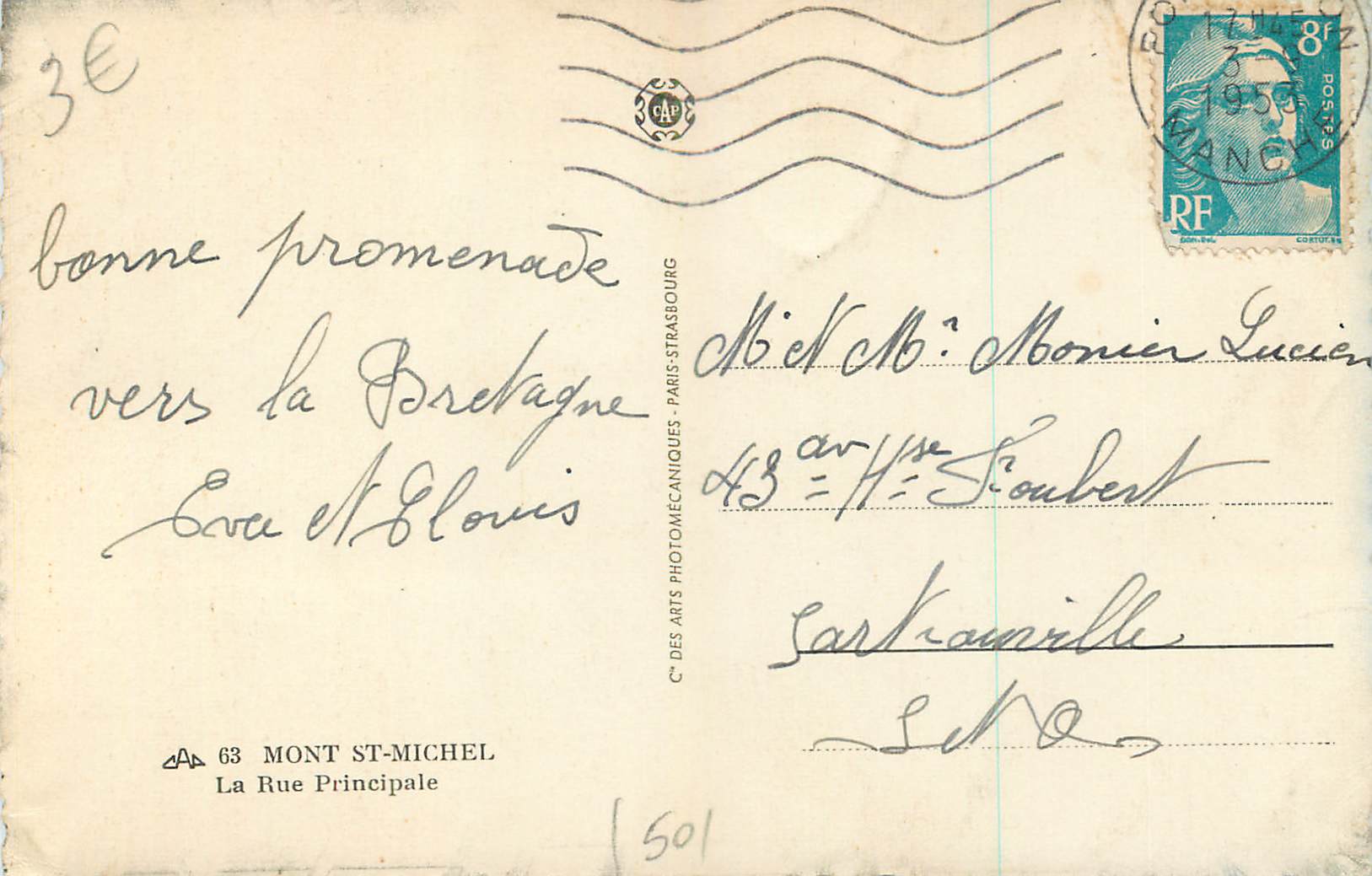 CPA Mont Saint Michel La Rue Principale — Rückseite