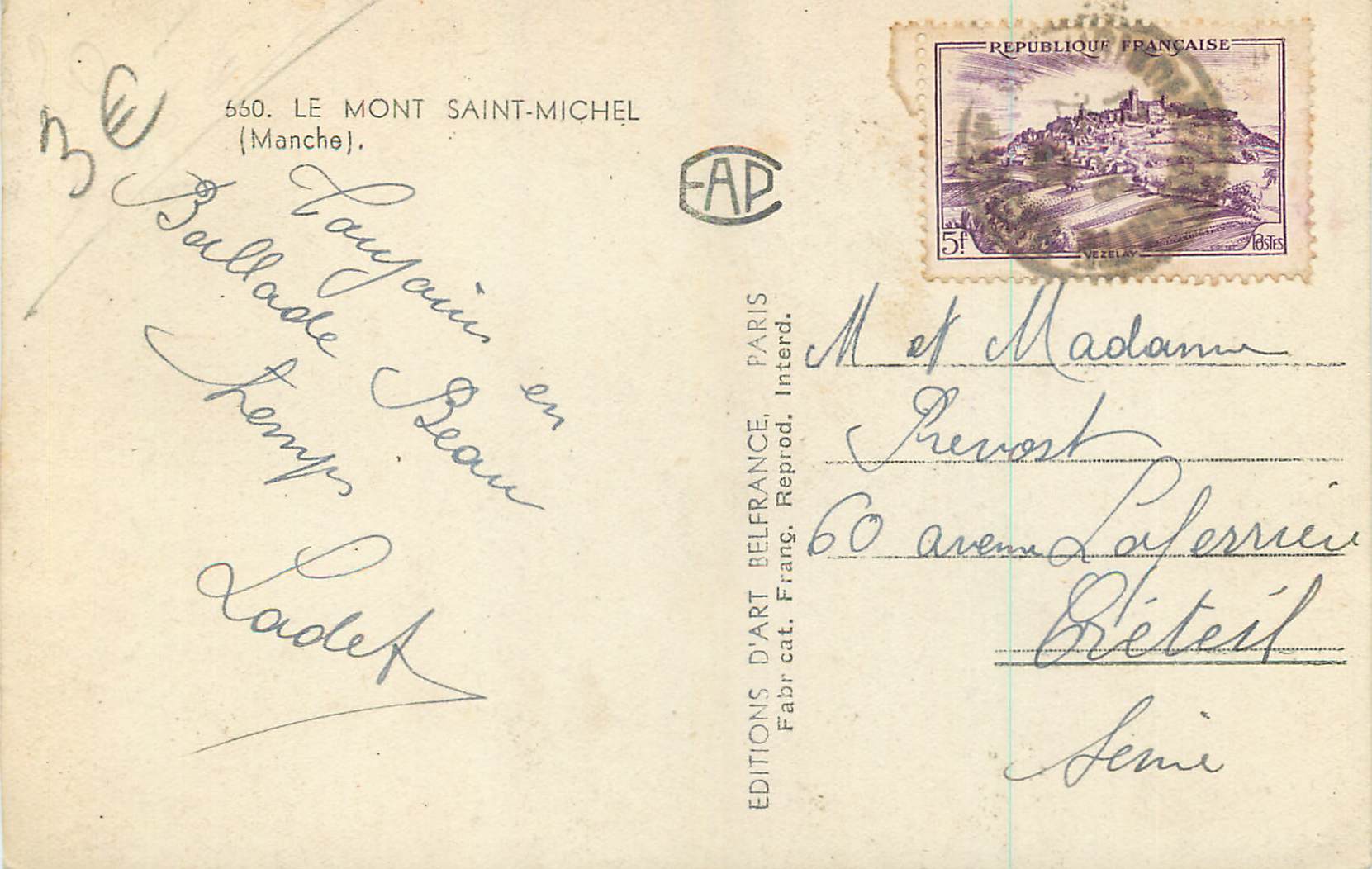 CPA Mont Saint Michel (Manche) — Verso