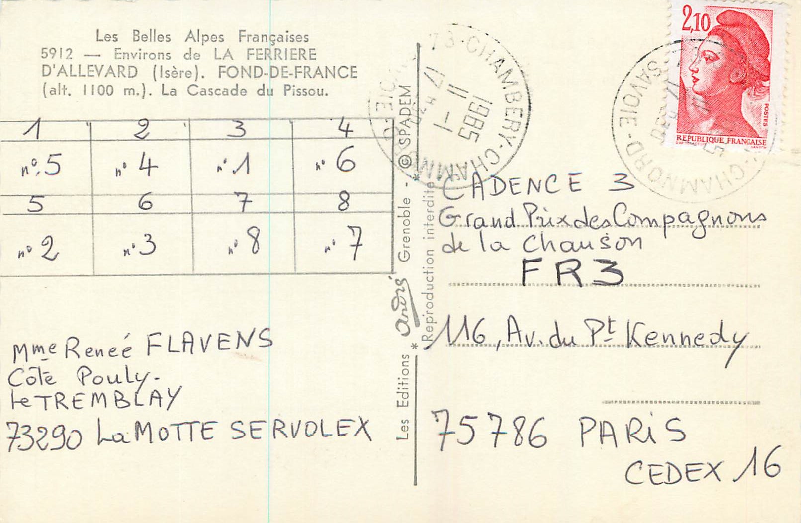 La Cascade du Pissou — Les Belles Alpes Françaises — André — Verso