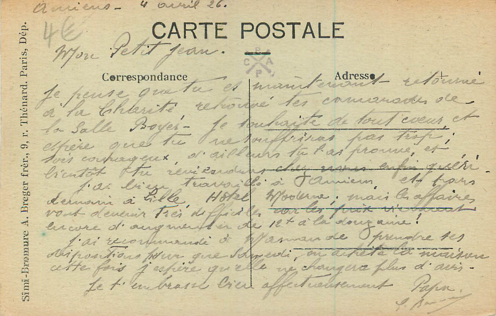 CPA Amiens La Maison du Sagittaire — Rückseite
