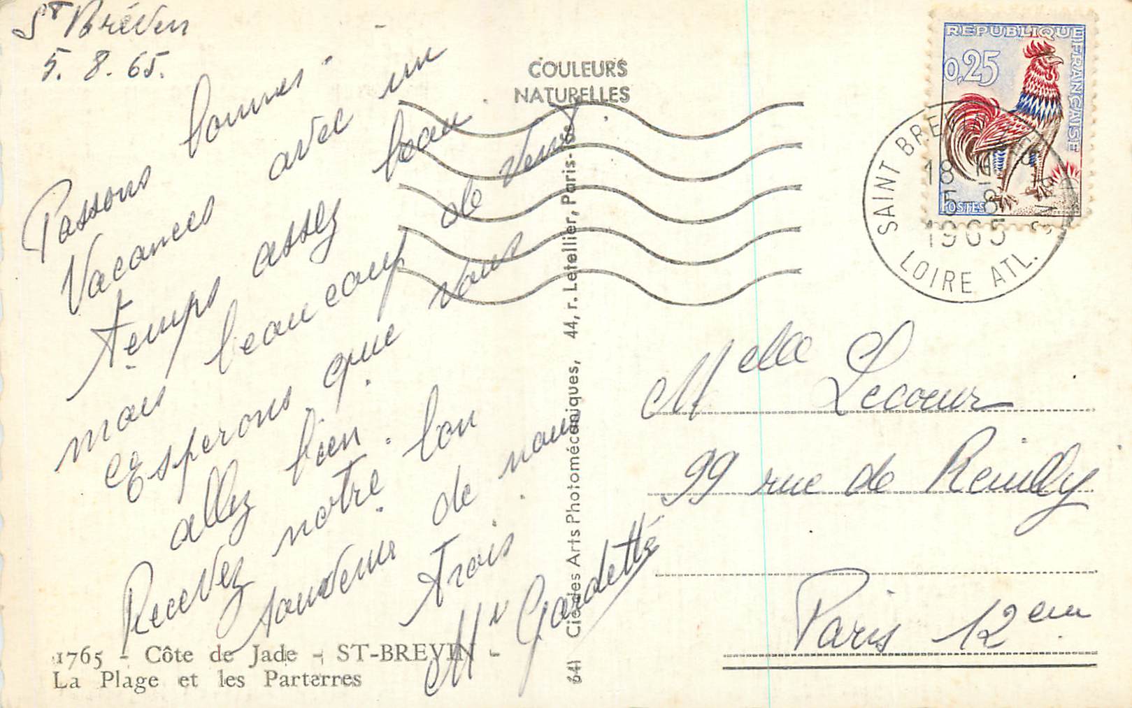 CPM Cote de Jade St Brevin La Plage et les Parterres — Rückseite