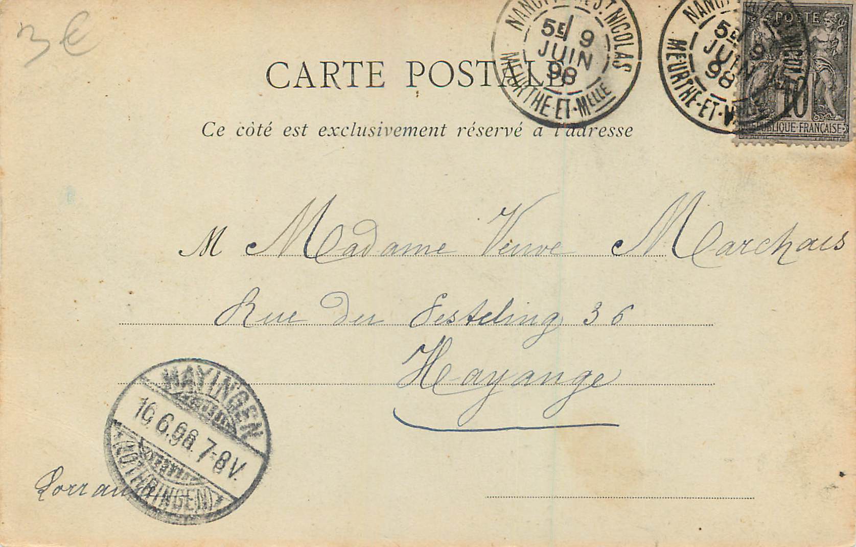 CPA Nancy Interieur de L'Eglise Bonsecours (carte 1900) — Rückseite