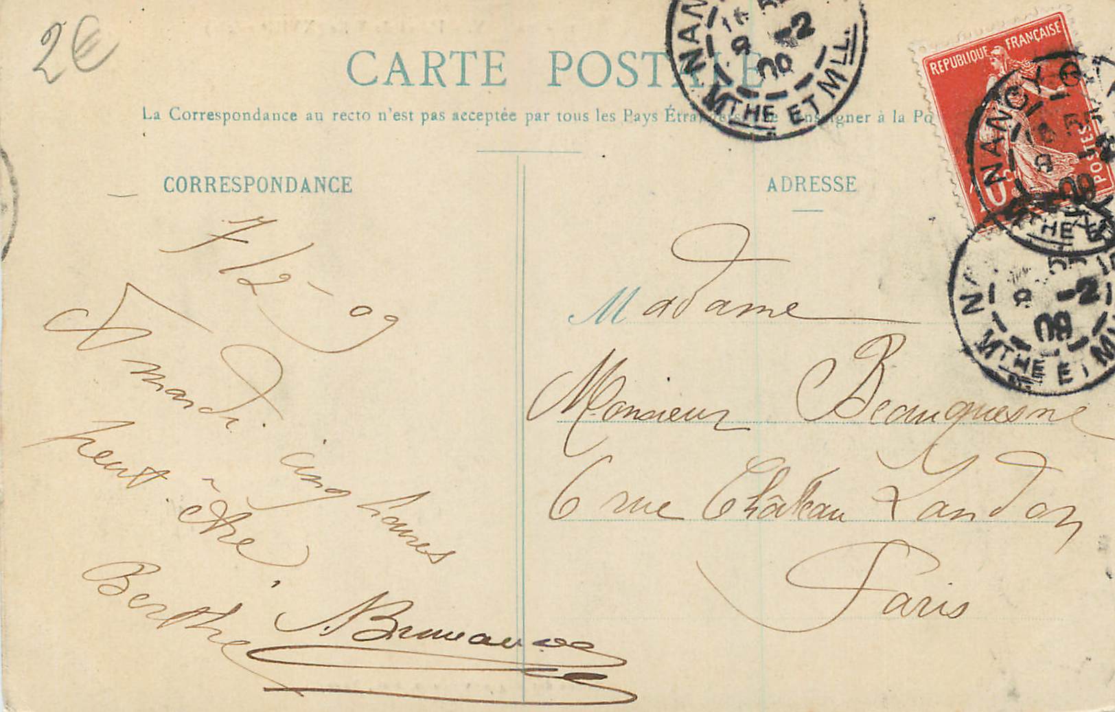CPA Nancy Hotel de Ville (XVIIIe Siecle) — Verso