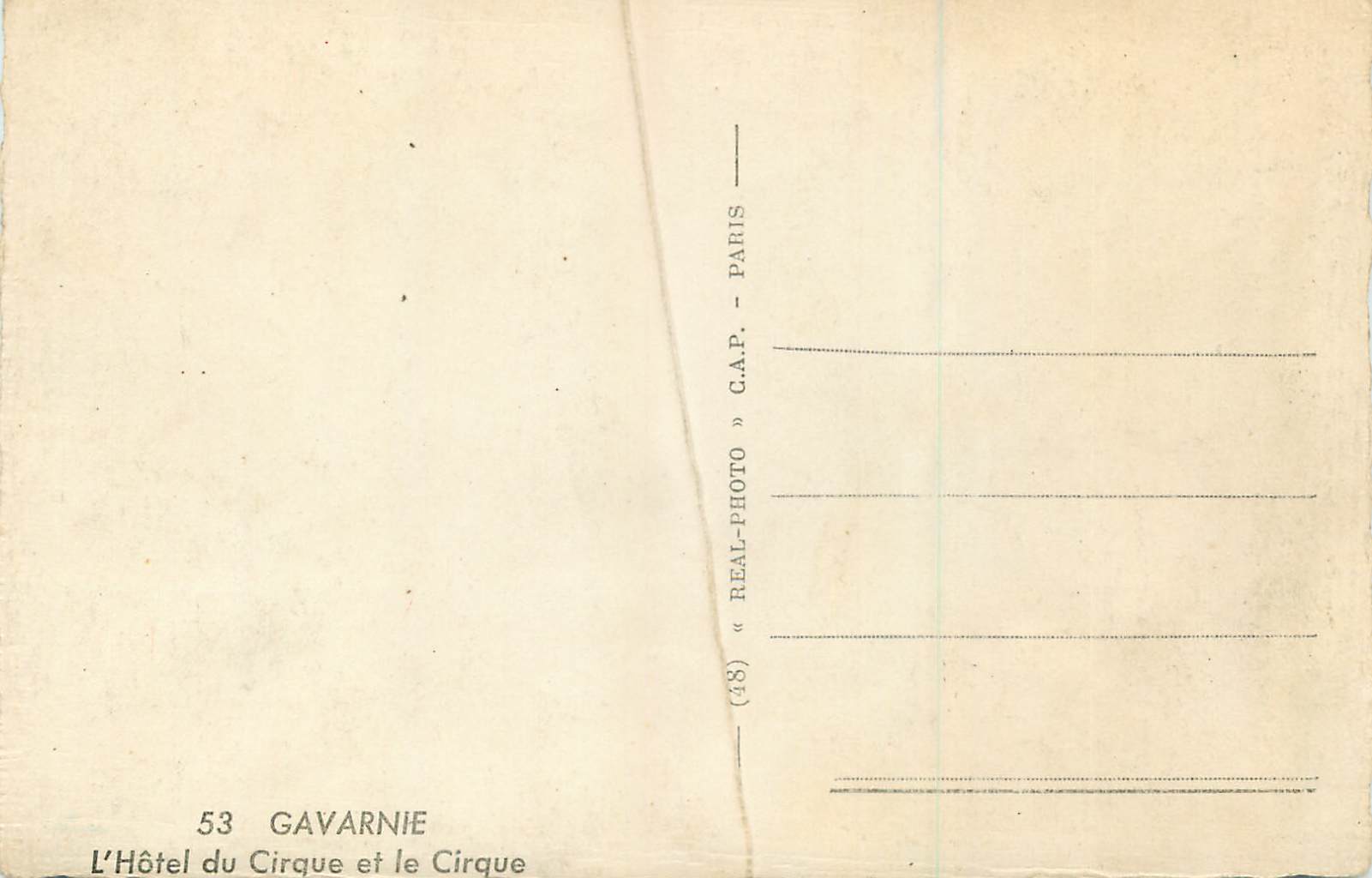 Cirque de Gavarnie — Hôtel du Cirque — éditeur C.A.P. Paris, n°53 — Rückseite