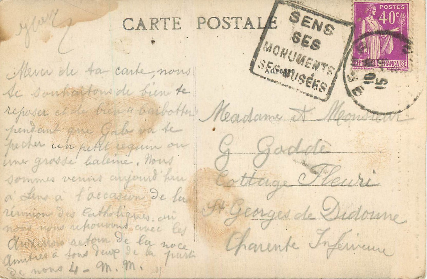 CPA Tresor de la Cathedrale des Sens Crucifix de Girardon Ivoire — Rückseite