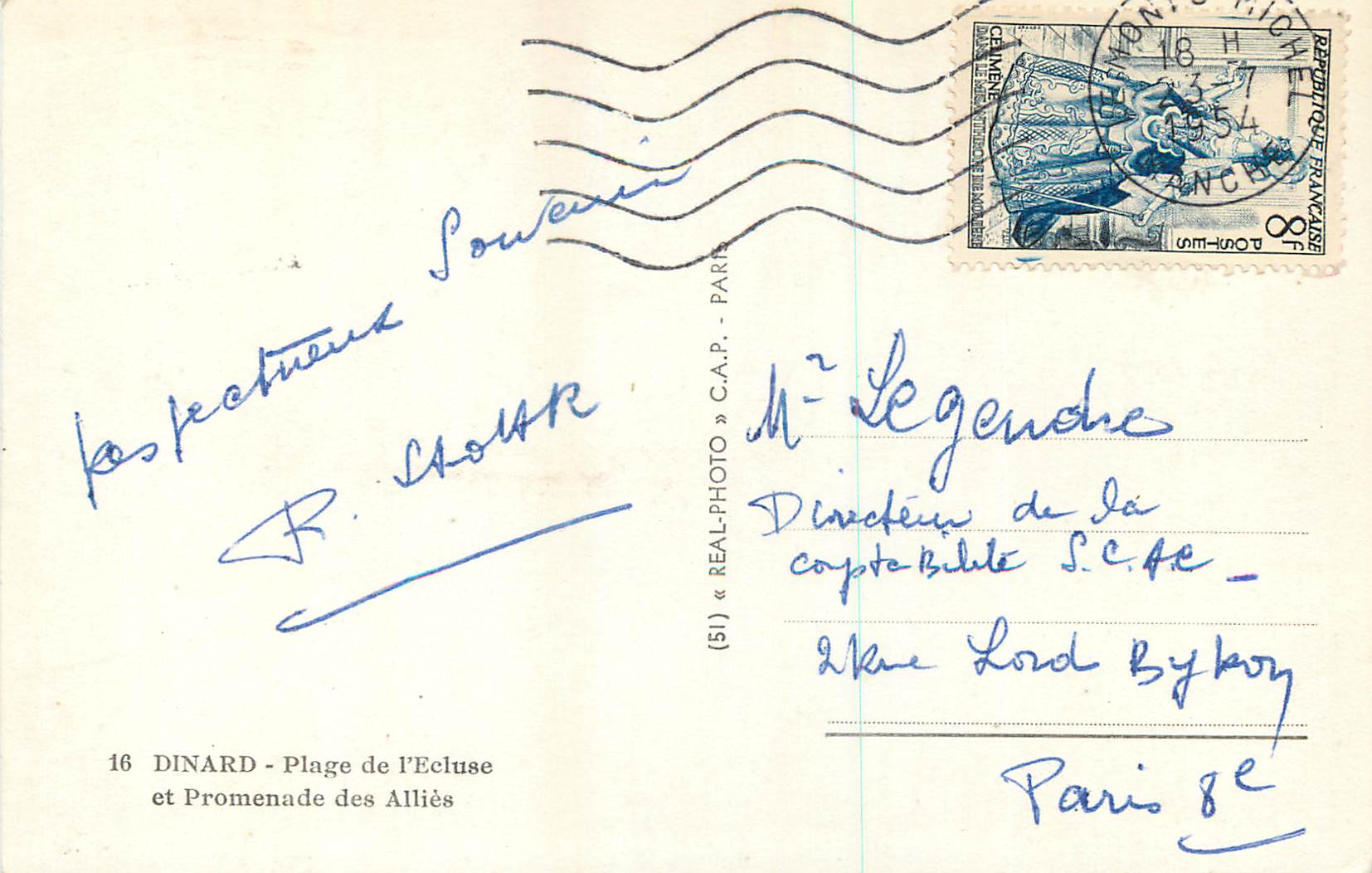 CPM Dinard Plage de l'Ecluse et Promenade des Allies — Verso