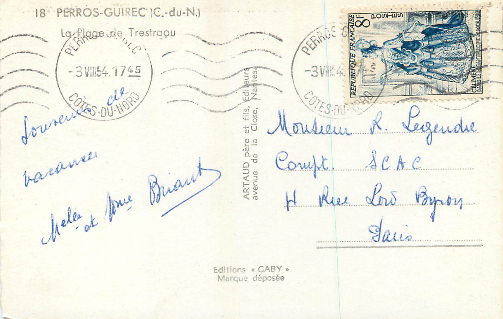 CPM Perros Guirec (C du N) La Plage de Trestraou — Rückseite