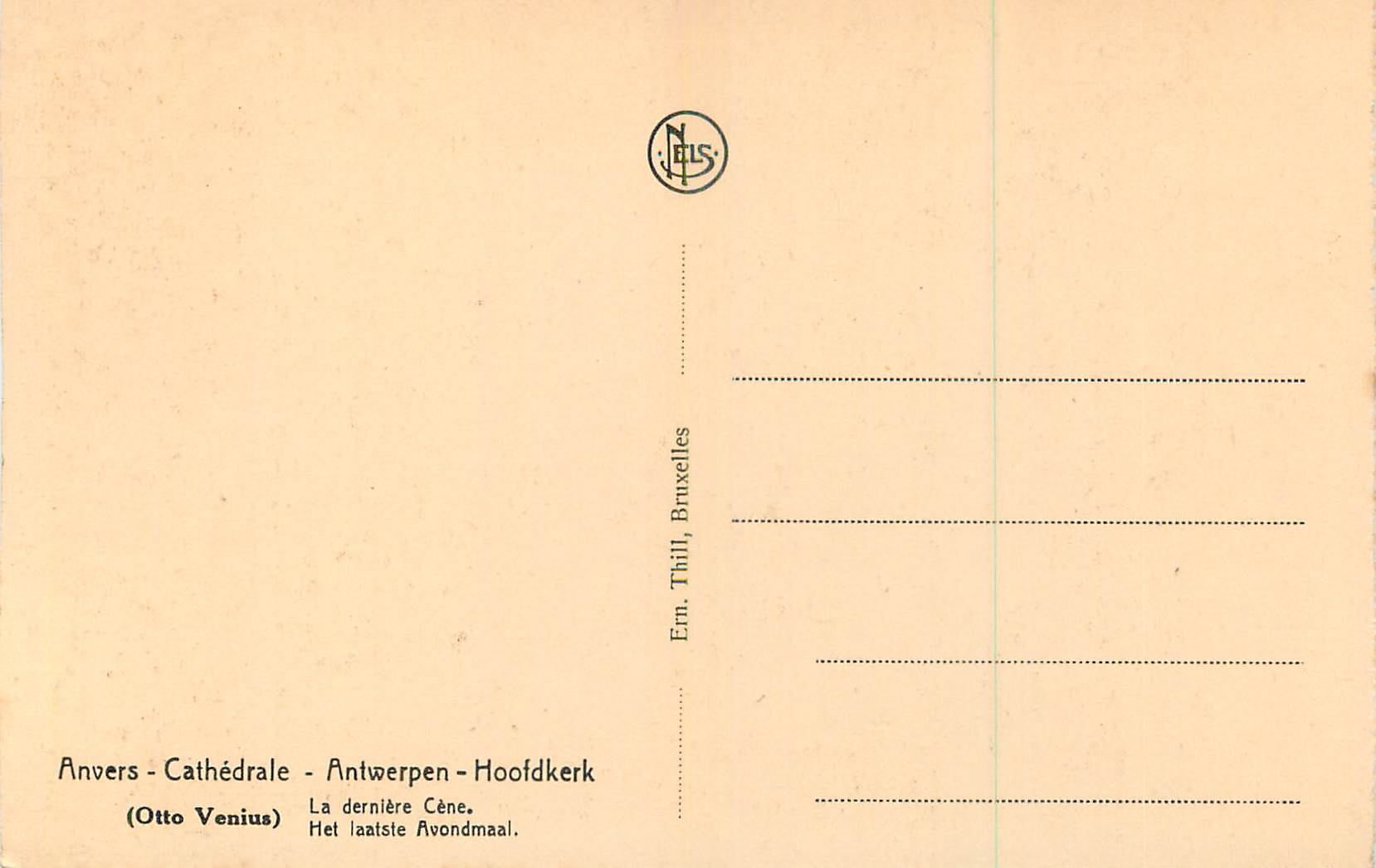 CPA Anvers Cathedrale La Dernier Cene (Otto Venius) — Rückseite