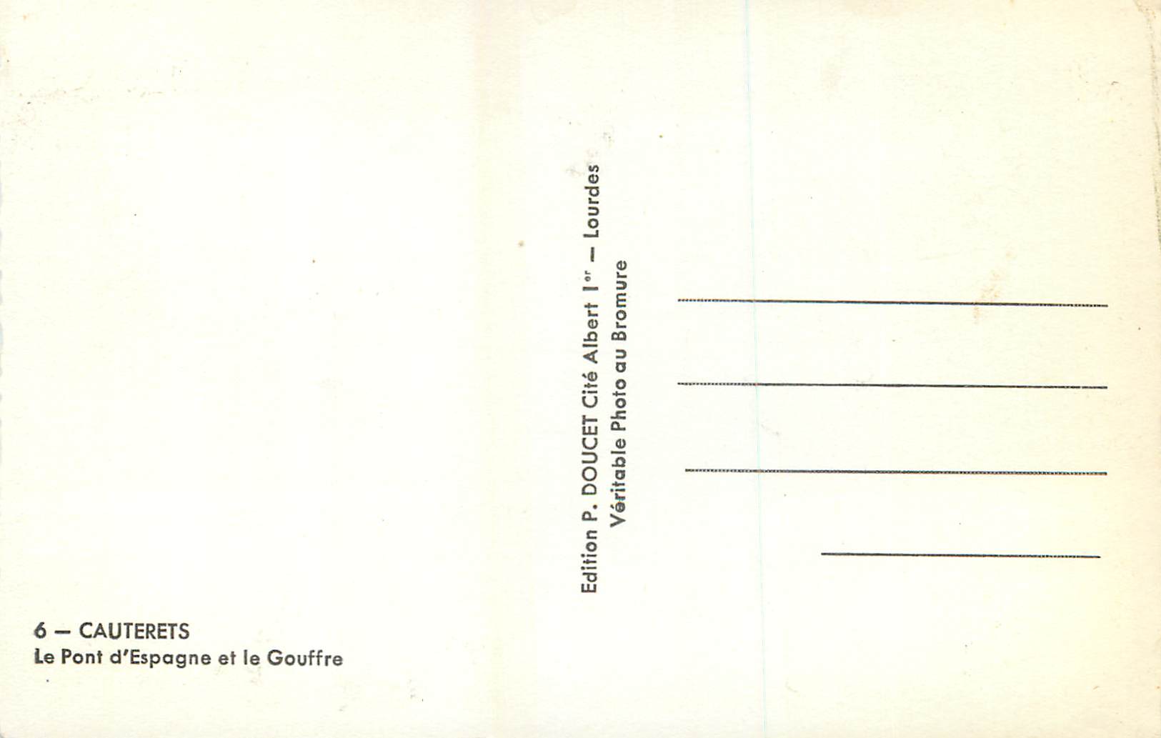 Cauterets — Pont d’Espagne et le Gouffre — Édition P. DOUCET — Rückseite
