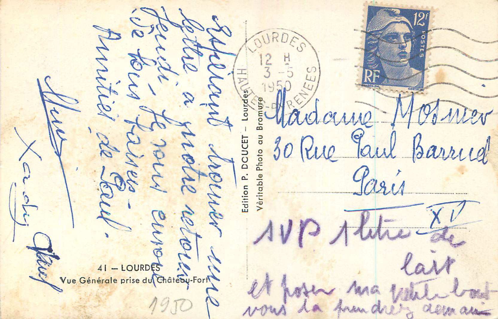 CPM Lourdes Vue Generale prise du Chateau Fort — Verso