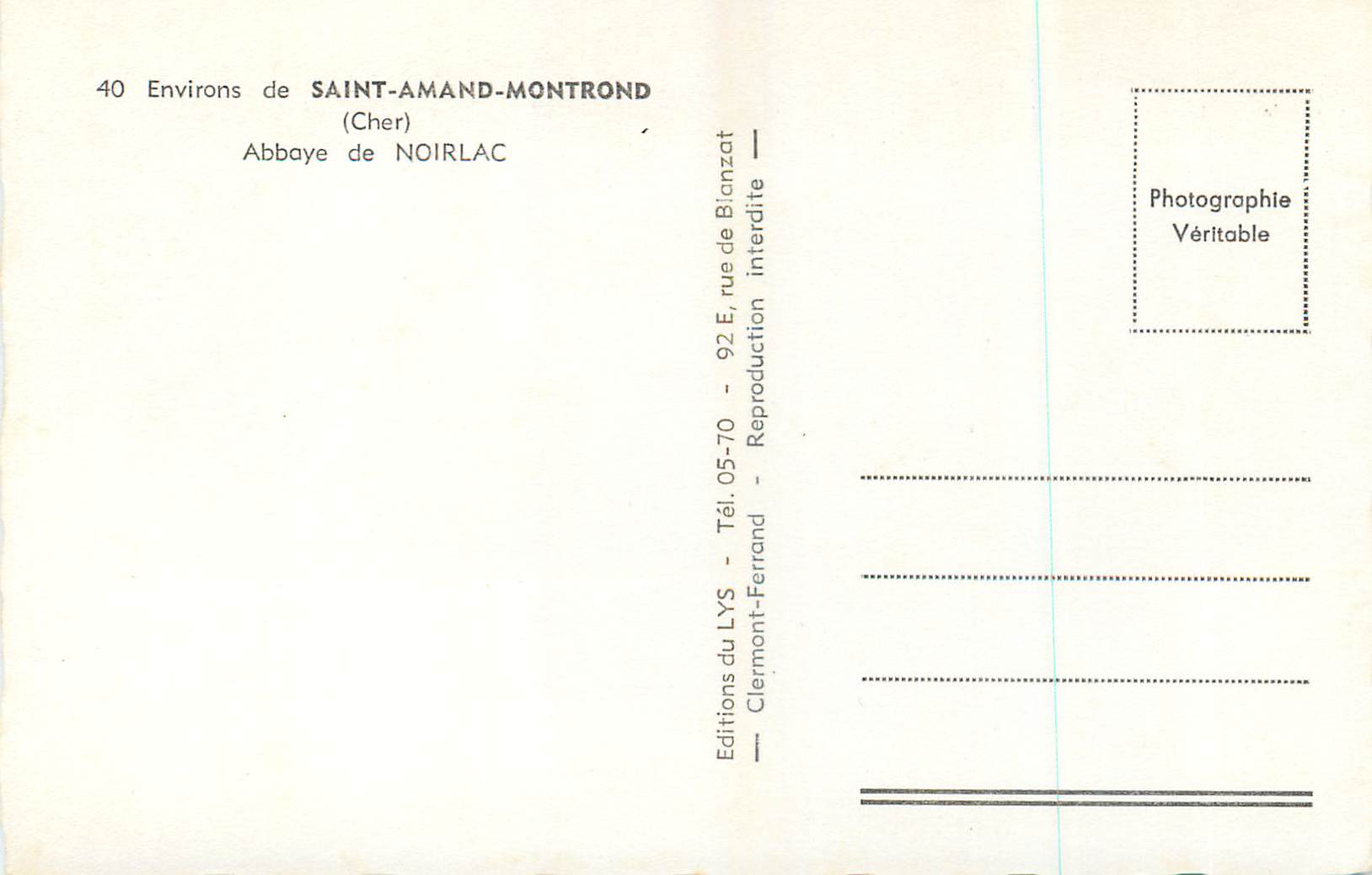 Abbaye de Noirlac — Environs de Saint-Amand-Montrond (Cher) — Editions du LYS — Rückseite