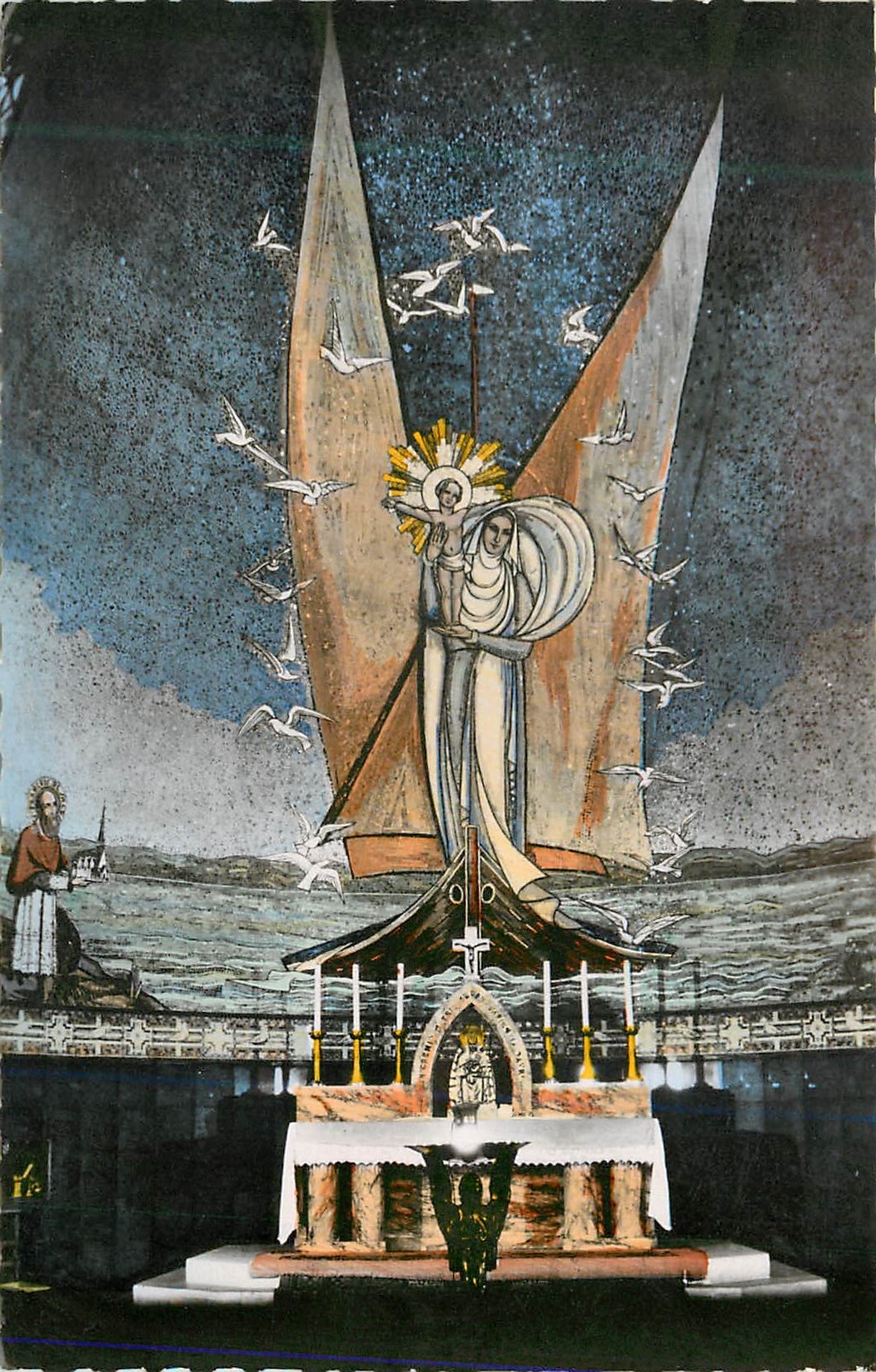 CPM Eglise N D du Leman La Vierge (Mosaique de Maumejean) Vongy Thonon les Bains (Haute Savoie)