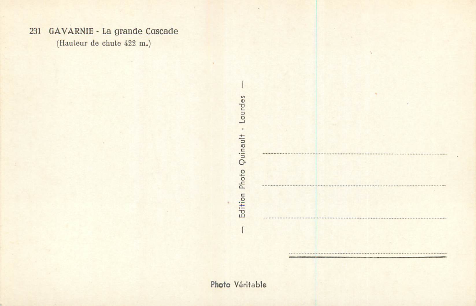 CPM Gavarnie La Grande Cascade (Hauteur de Chute 422 m) — Verso