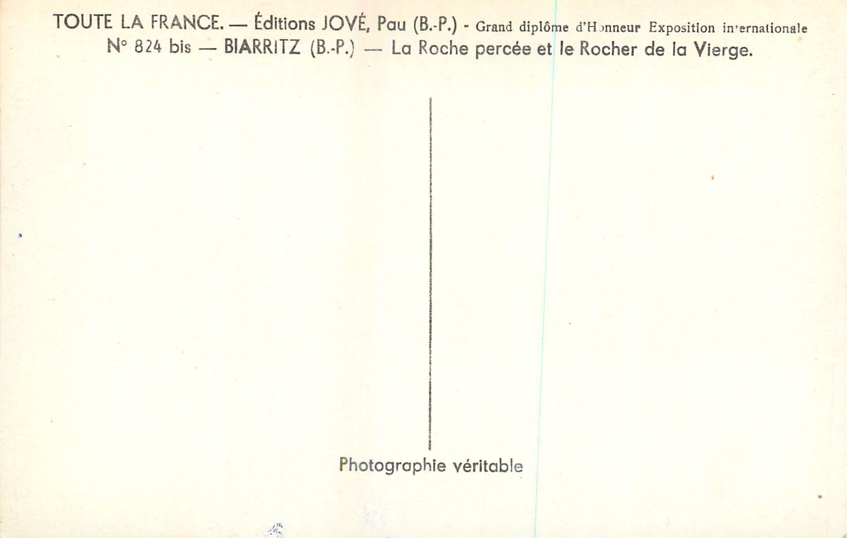 Biarritz — La Roche percée et le Rocher de la Vierge — Éditions JOVÉ, Pau — Rückseite