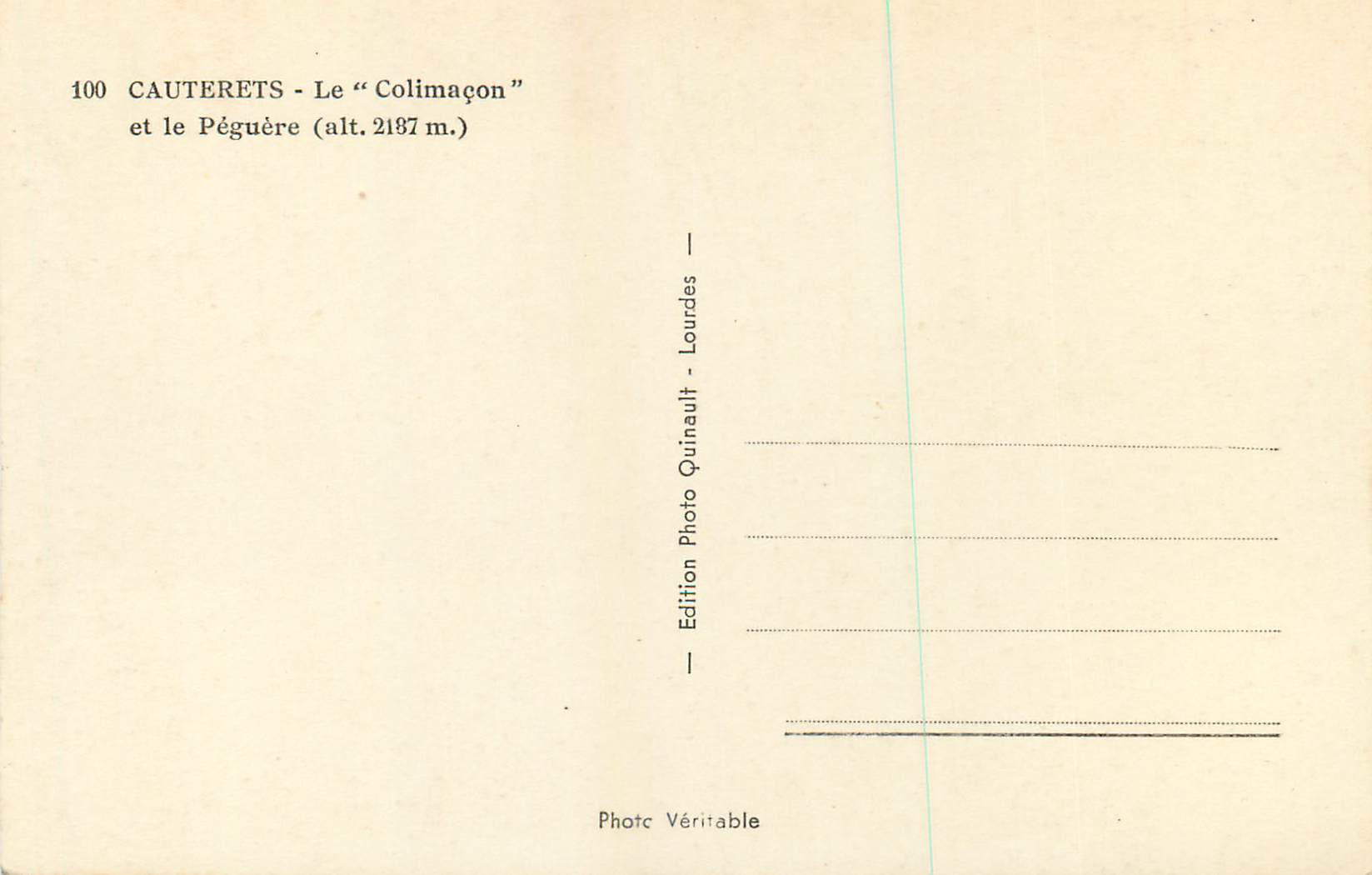 CPM Cauterets Le Colimacon et le Peguere (Alt 2187 m) — Rückseite