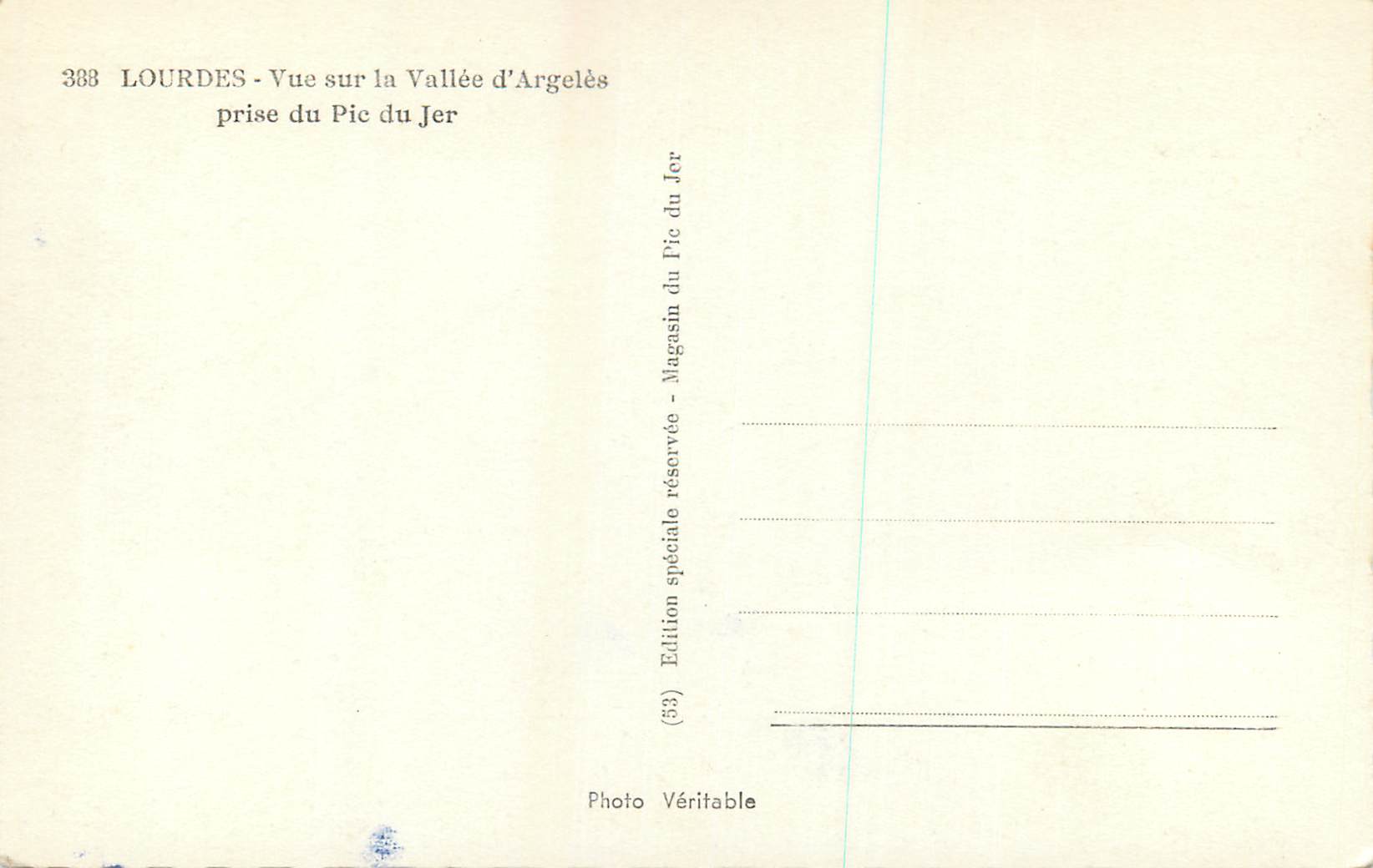 CPM Lourdes Vue sur la Vallee d'Argeles prise du Pie du Jer — Verso