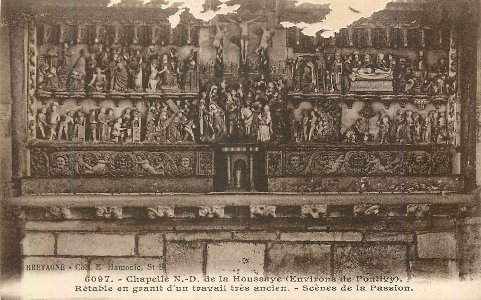 Chapelle N.-D. de la Houssaye — Rétable en granit d'un travail très ancien — Scènes de la Passion — Éditeur Col. E. Hamonic, n° 6097