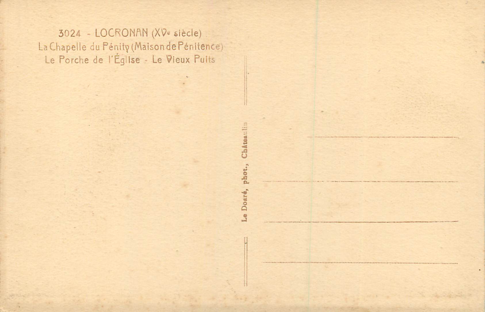 CPA Locronan (XVe siecle) la Chapelle du Penity (Maison de Penitence) la Porte de l'Eglise  — Rückseite