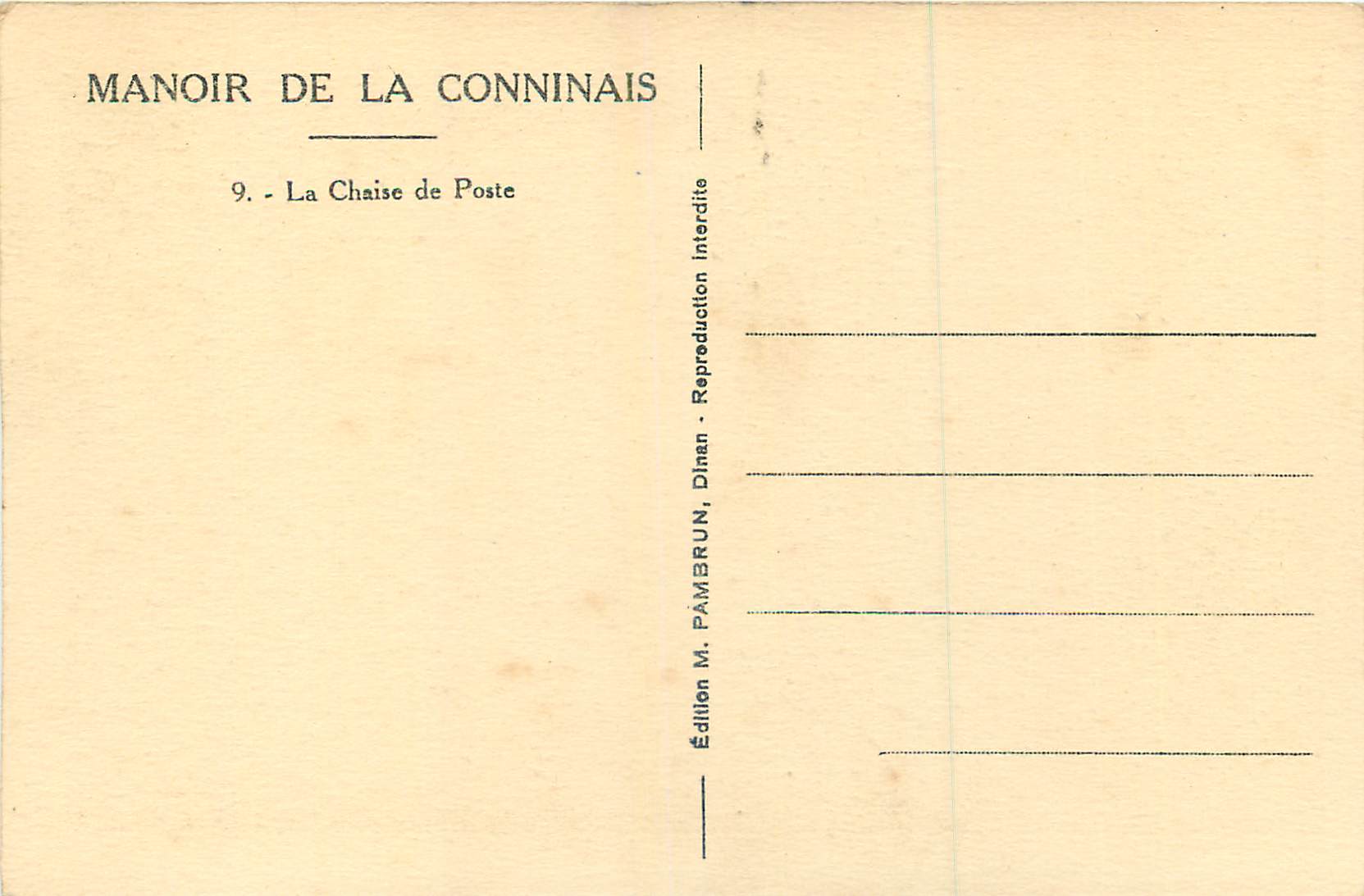 CPA Dinan Manoir de la Conninais la Chaine de Poste — Rückseite