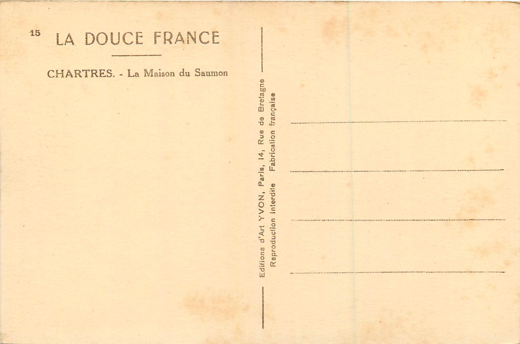 CPA Chartres la Maison du Saumon la Douce France — Verso