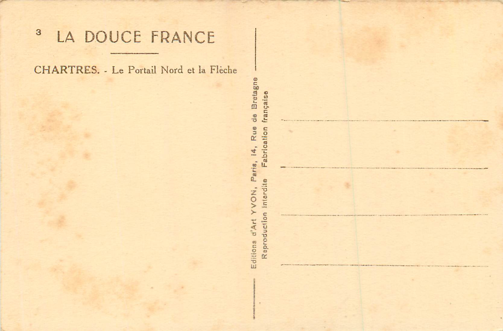 CPA Chartres le Portail Nord et la Fleche la Douce France — Verso