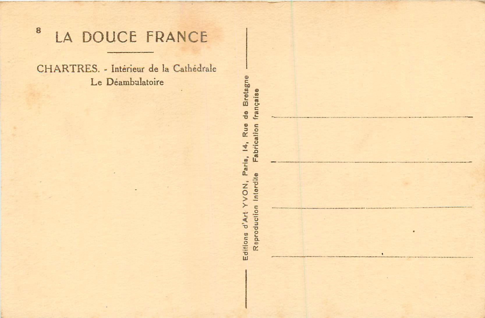 Chartres — Intérieur de la Cathédrale, Le Déambulatoire — Éditions d'Art YVON — Verso