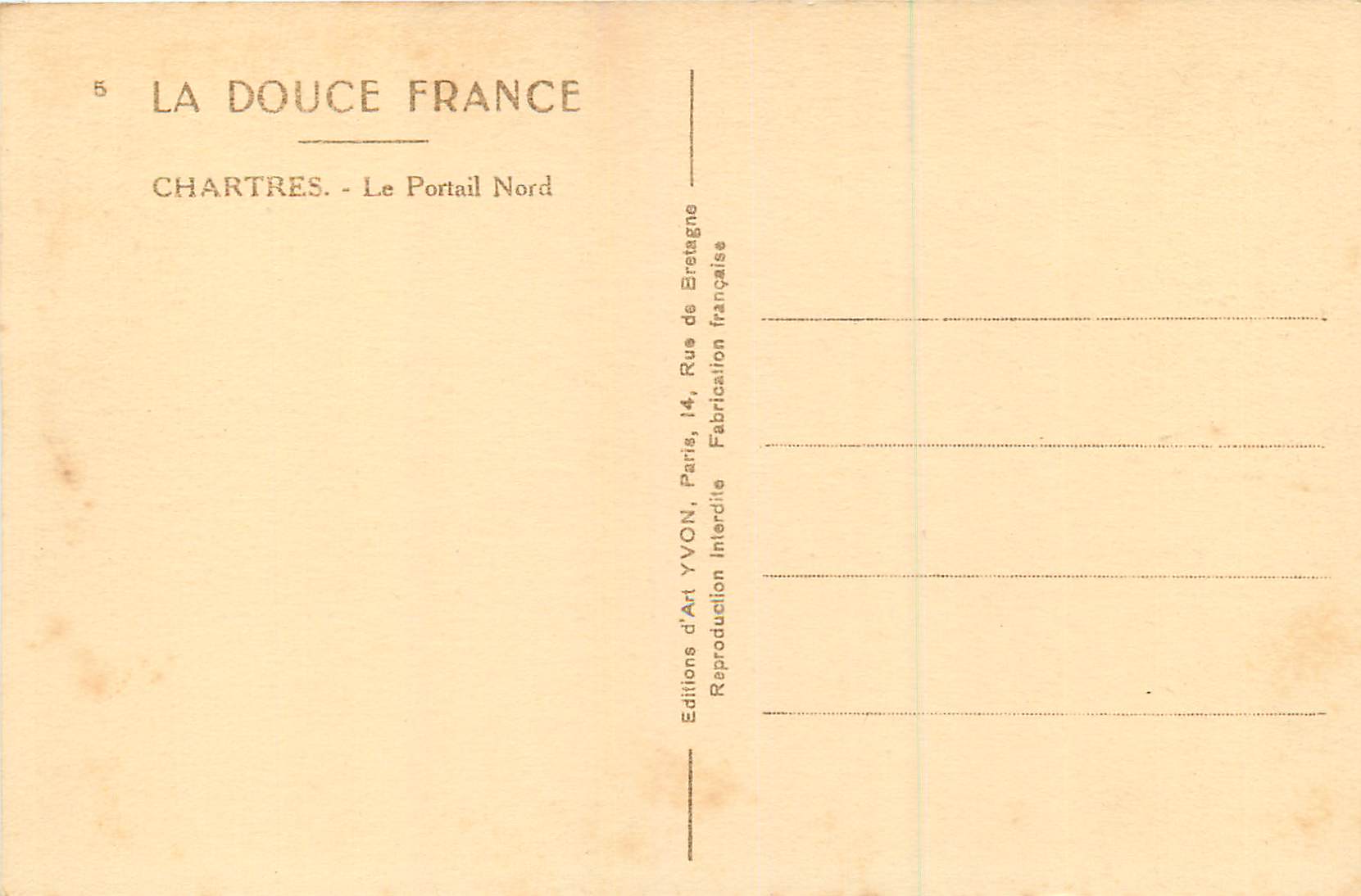 CPA Chartres le Portail Nord la Douce France — Verso