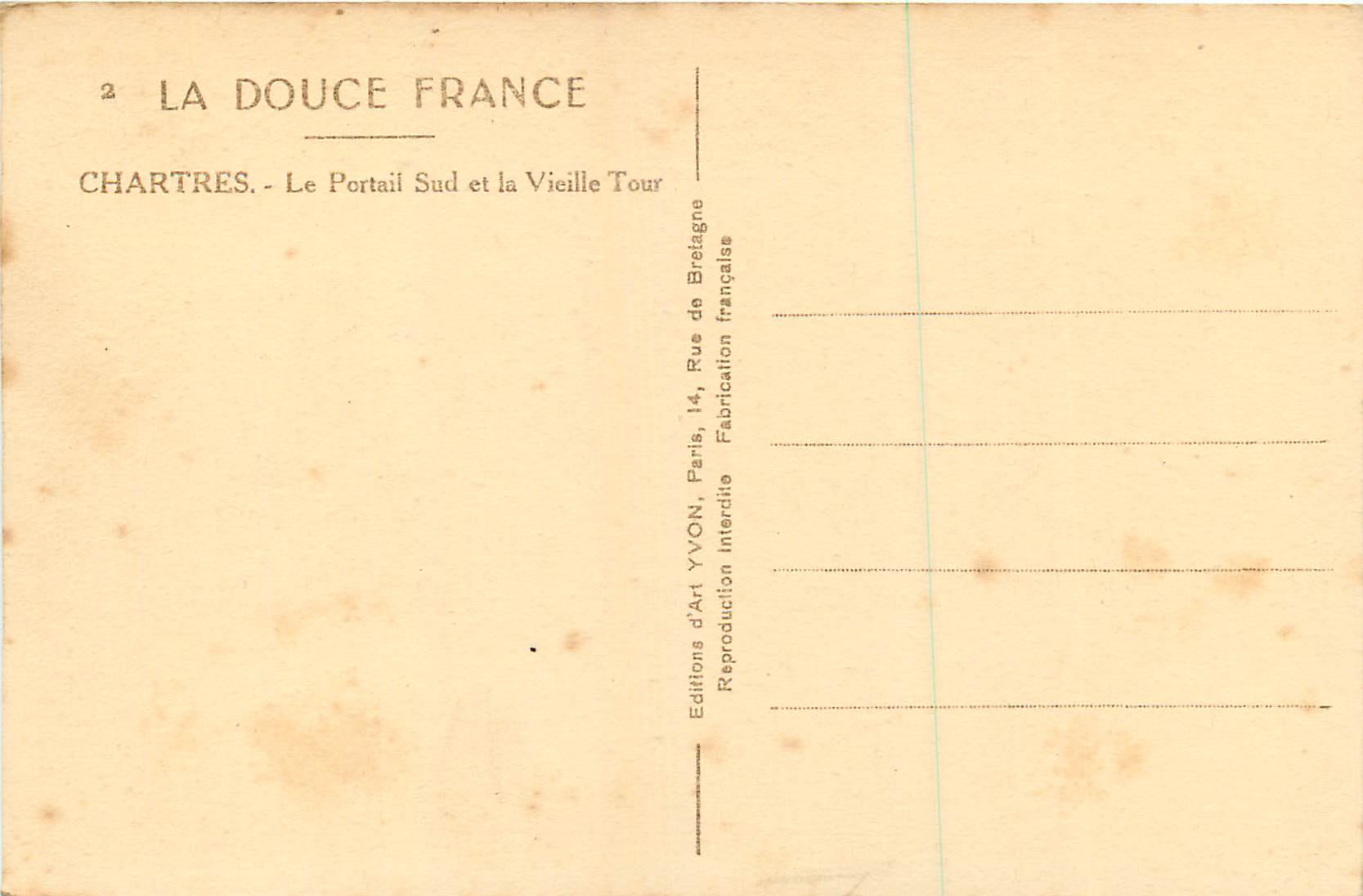 CPA Chartres le Portail Sud et la Vieille Tour — Verso
