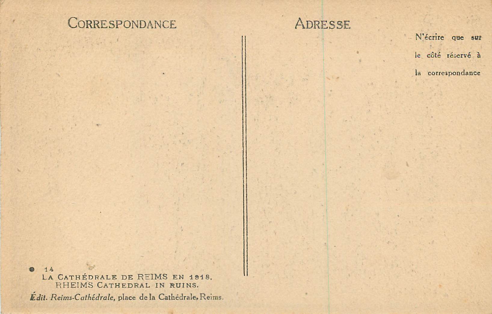 CPA la Cathedrale de Reims en 1918 — Verso